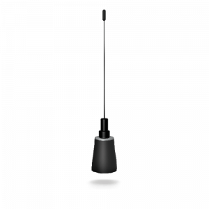 UHF 1/2 Wave Antenna with durable plastic housing and flexible stainless steel whip.
